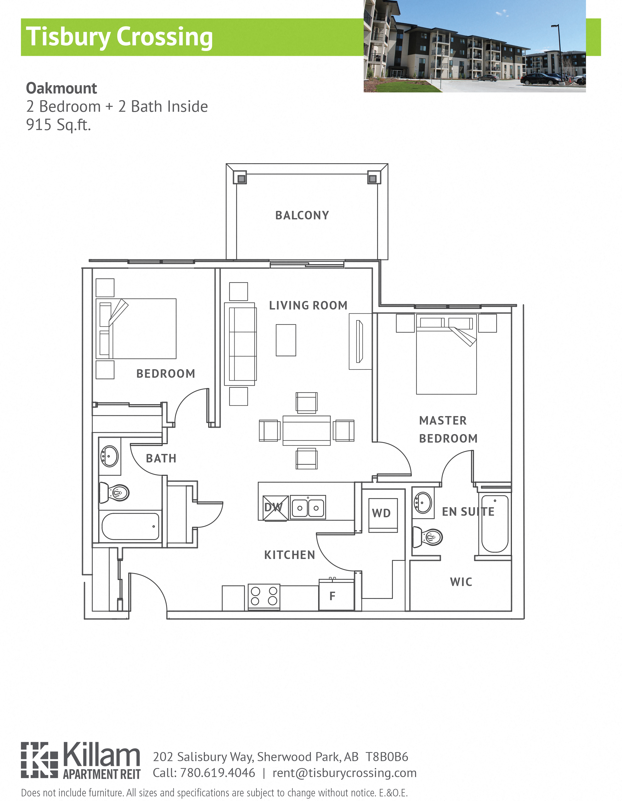 Floor plan for 2 beds, 2 baths, 915 sqft